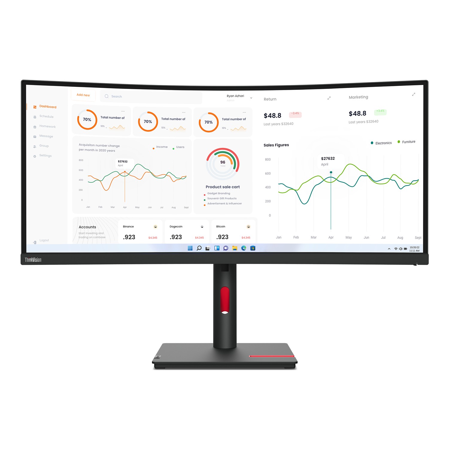 Lenovo ThinkVision T34w-30, 86,4 cm (34"), 3440 x 1440 Pixel, Wide Quad HD, LED, 6 ms, Schwarz