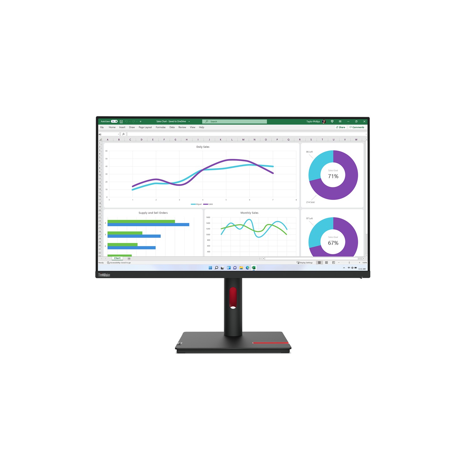 Lenovo ThinkVision T32h-30, 80 cm (31.5"), 2560 x 1440 Pixel, Quad HD, LED, 6 ms, Schwarz