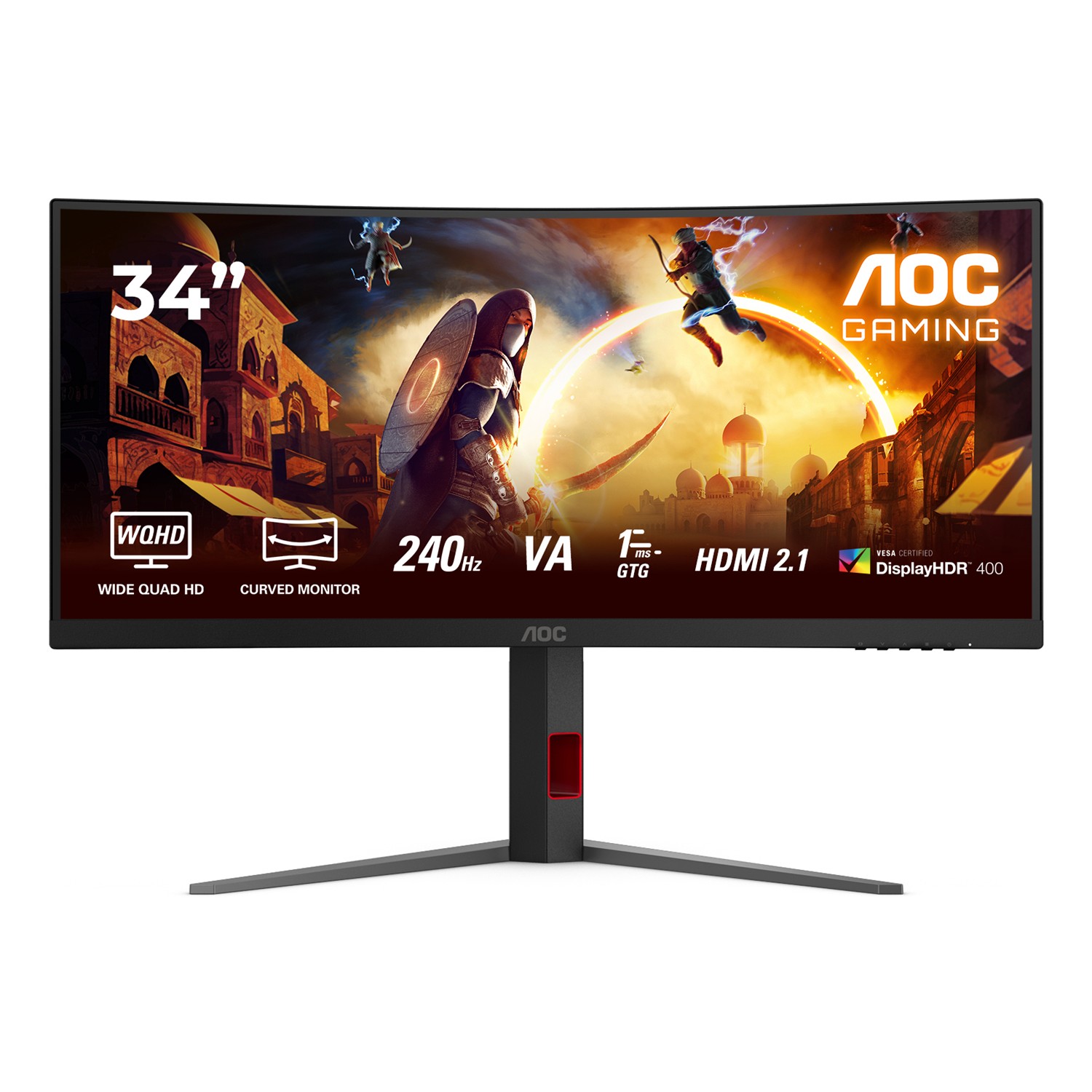 AOC G4 CU34G4Z, 86,4 cm (34"), 3440 x 1440 Pixel, Wide Quad HD, LED, 1 ms, Schwarz, Rot
