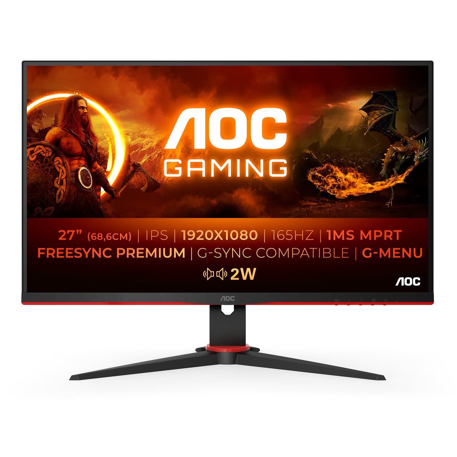 AOC G2 27G2SPAE/BK, 68,6 cm (27"), 1920 x 1080 Pixel, Full HD, LED, 1 ms, Schwarz, Rot
