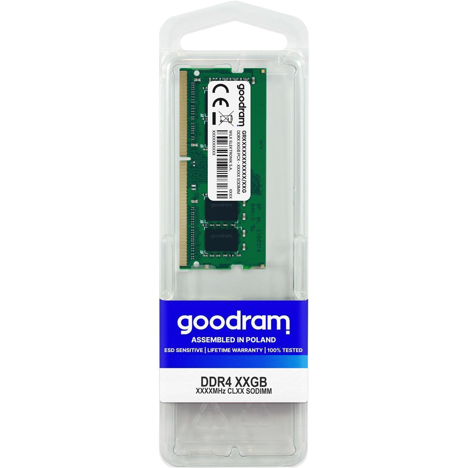 GoodRam GR3200S464L22/16G, 16 GB, 1 x 16 GB, DDR4, 3200 MHz, 260-pin SO-DIMM