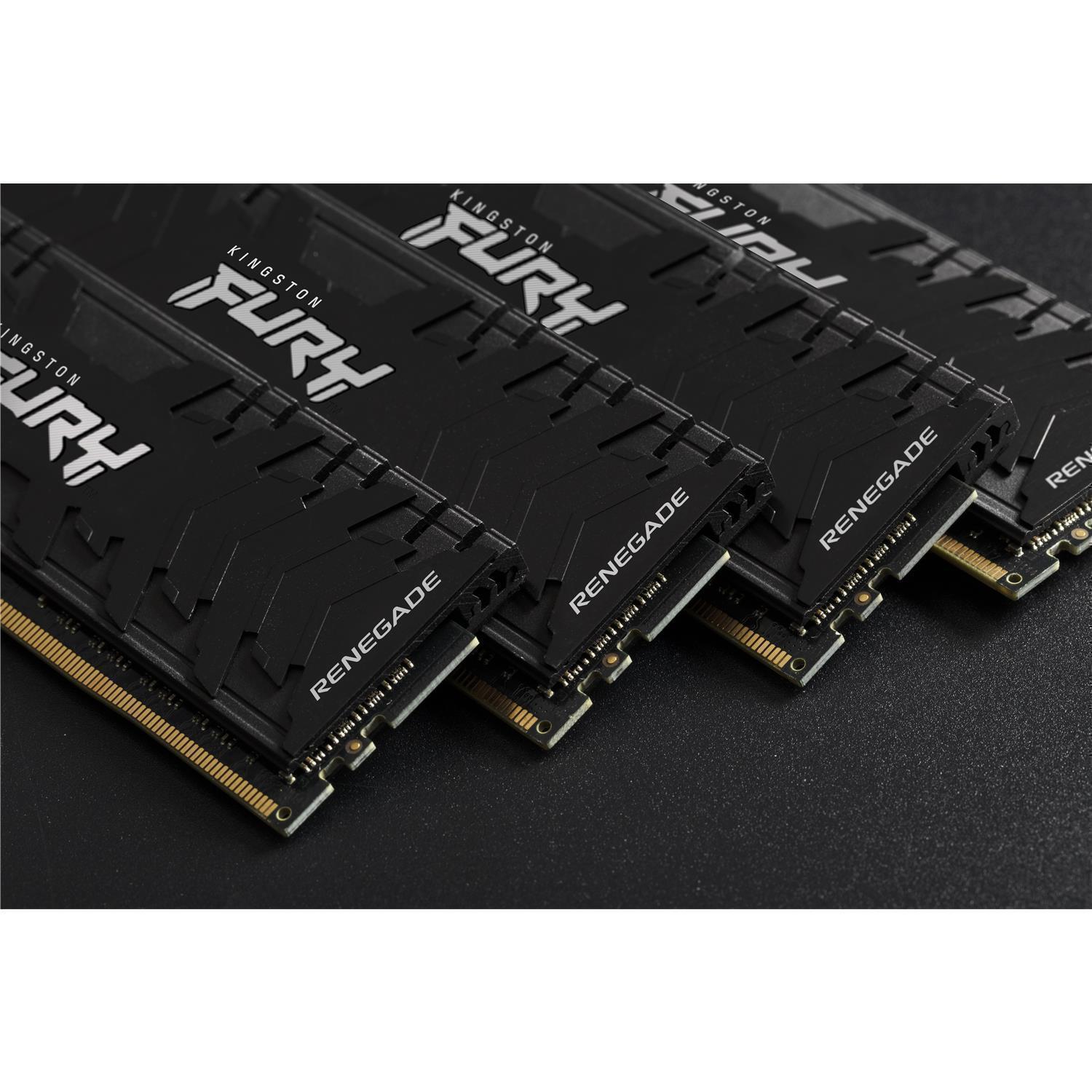 Zweites Bild vonKingston FURY 32GB 3600MT/s DDR4 CL16 DIMM (4er-Kit) Renegade Black, 32 GB, 4 x 8 GB, DDR4, 288-pin DIMM