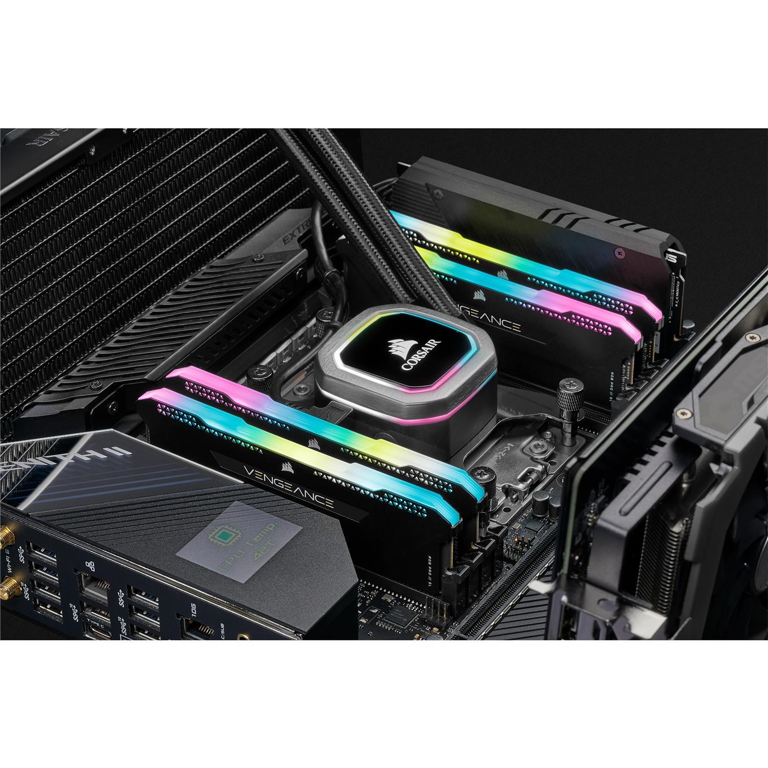 Zweites Bild vonCorsair Vengeance RGB Pro , 32 GB, 2 x 16 GB, DDR4, 3200 MHz, 288-pin DIMM, Schwarz