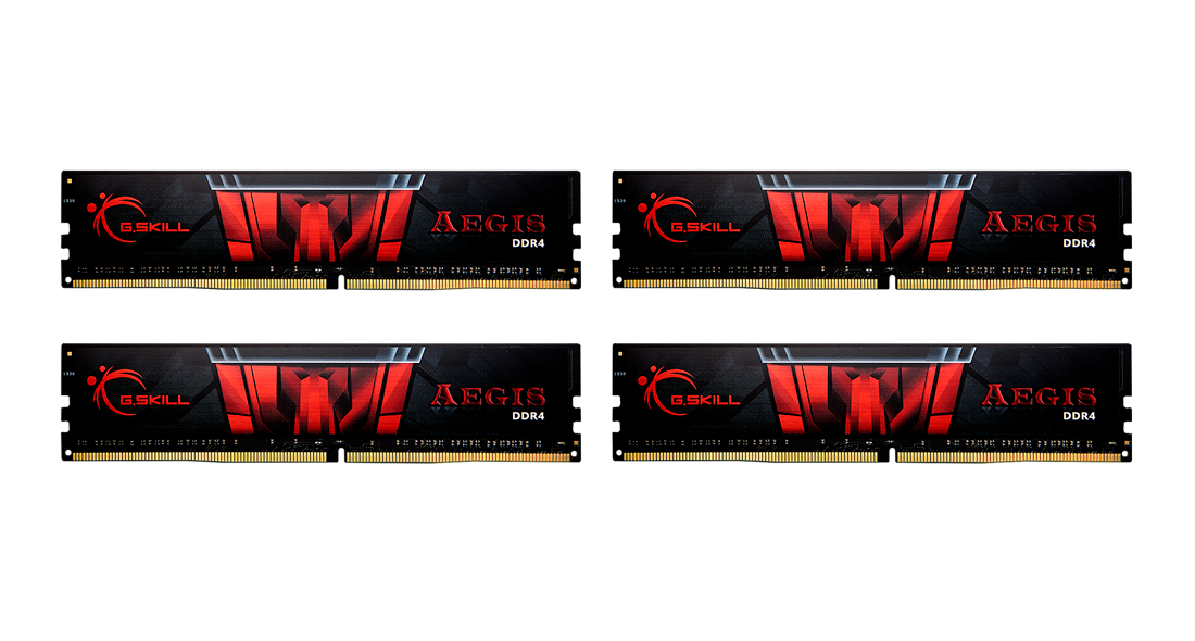G.Skill Aegis F4-3200C16Q-64GIS, 64 GB, 4 x 16 GB, DDR4, 3200 MHz, 288-pin DIMM
