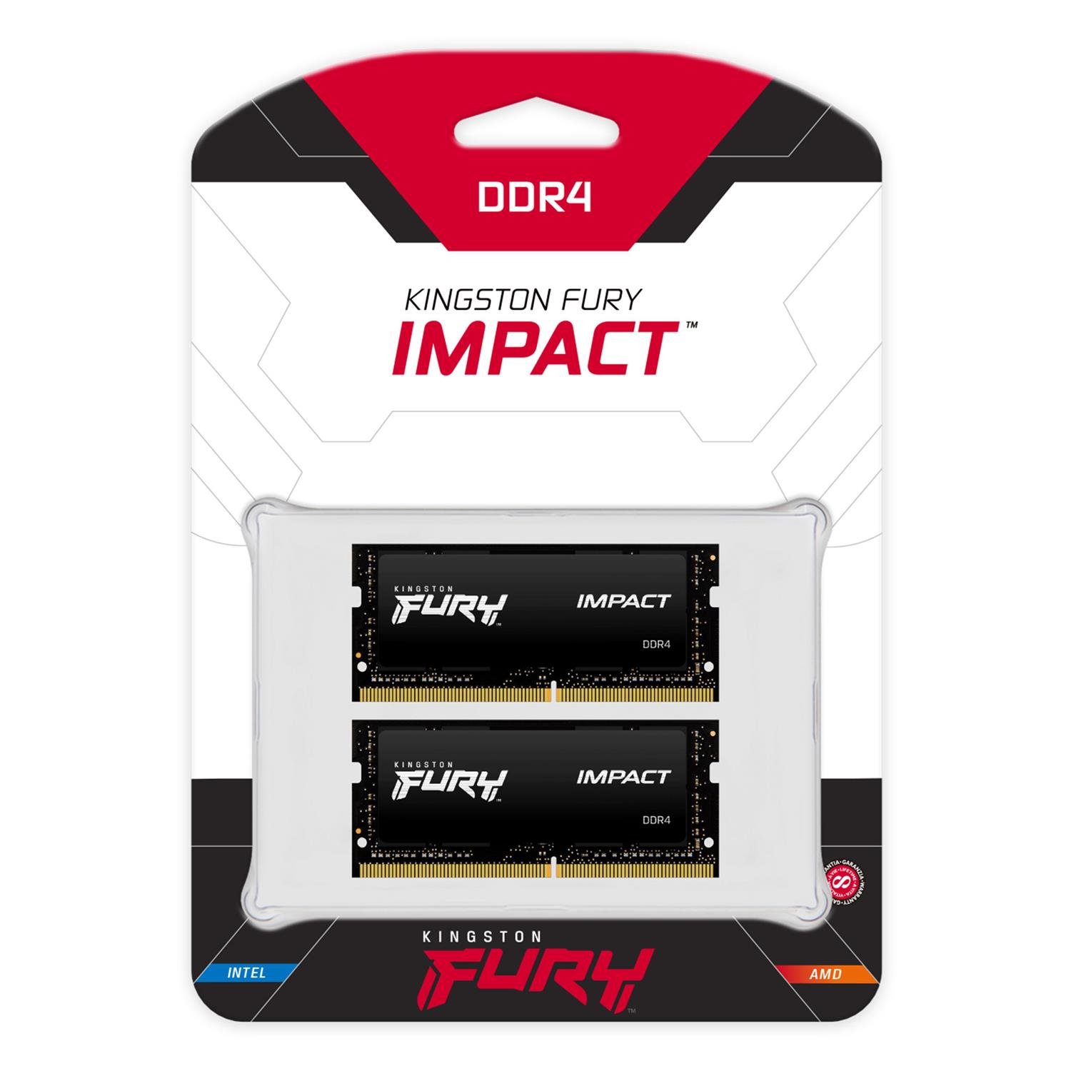 Zweites Bild vonKingston FURY 64GB 3200MT/s DDR4 CL20 SODIMM (Kit of 2) Impact, 64 GB, 2 x 32 GB, DDR4, 260-pin SO-DIMM