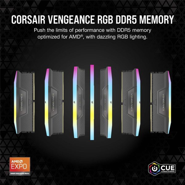 Zweites Bild vonCorsair Vengeance RGB , 32 GB, 2 x 16 GB, DDR5, 6000 MHz, 288-pin DIMM, Schwarz