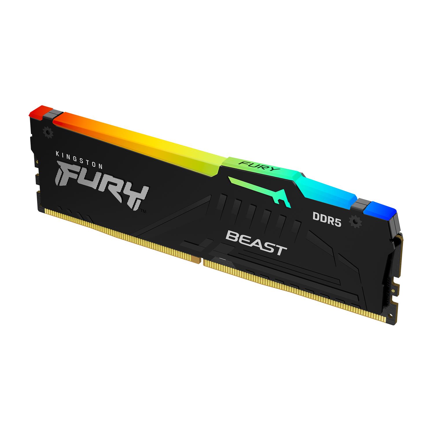 Kingston FURY Beast 16GB 6000MT/s DDR5 CL30 DIMM RGB EXPO, 16 GB, 1 x 16 GB, DDR5, 288-pin DIMM, Schwarz