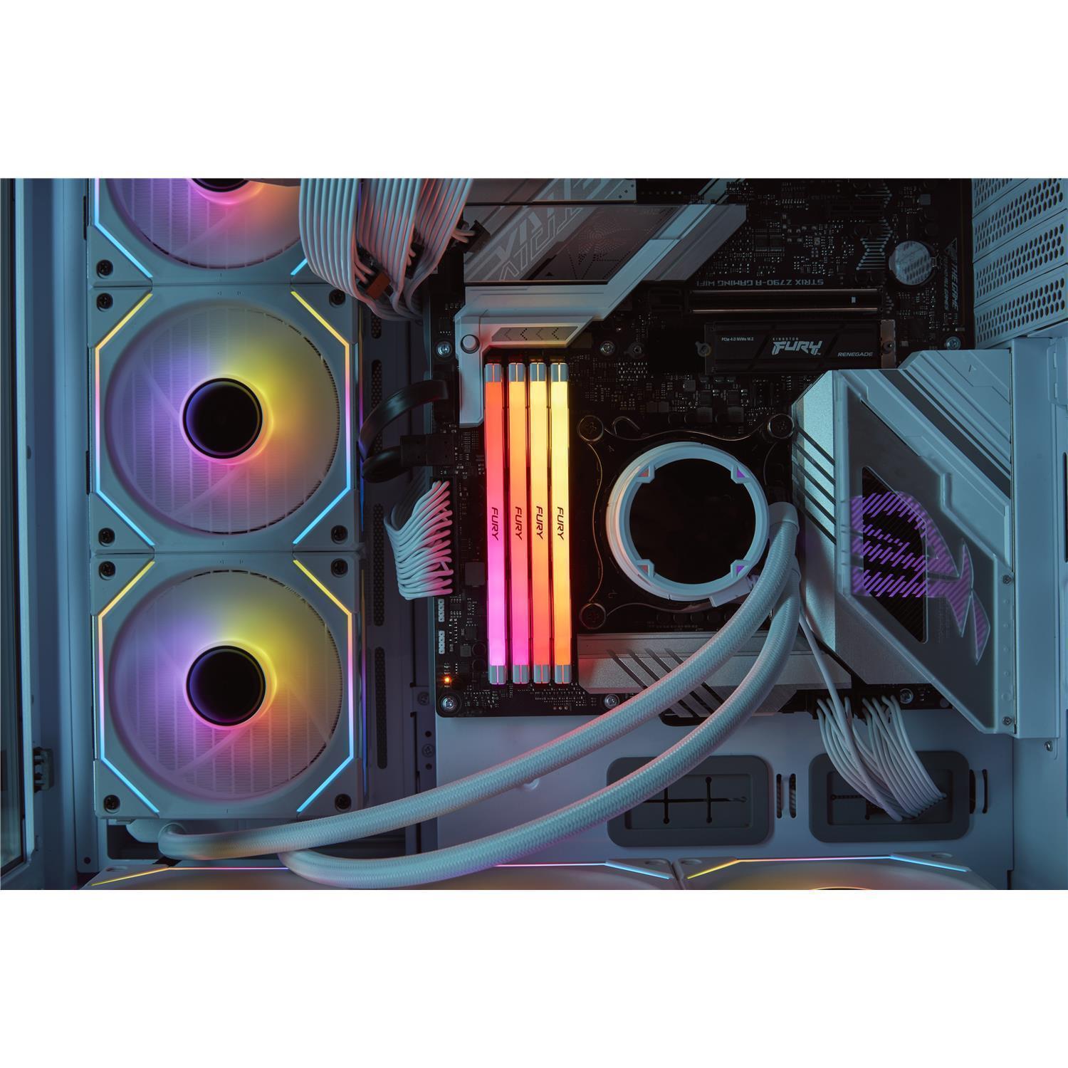 Zweites Bild vonKingston FURY 64GB 6400MT/s DDR5 CL32 DIMM (2er-Kits) Renegade RGB Weiß XMP, 64 GB, 2 x 32 GB, DDR5, 288-pin DIMM