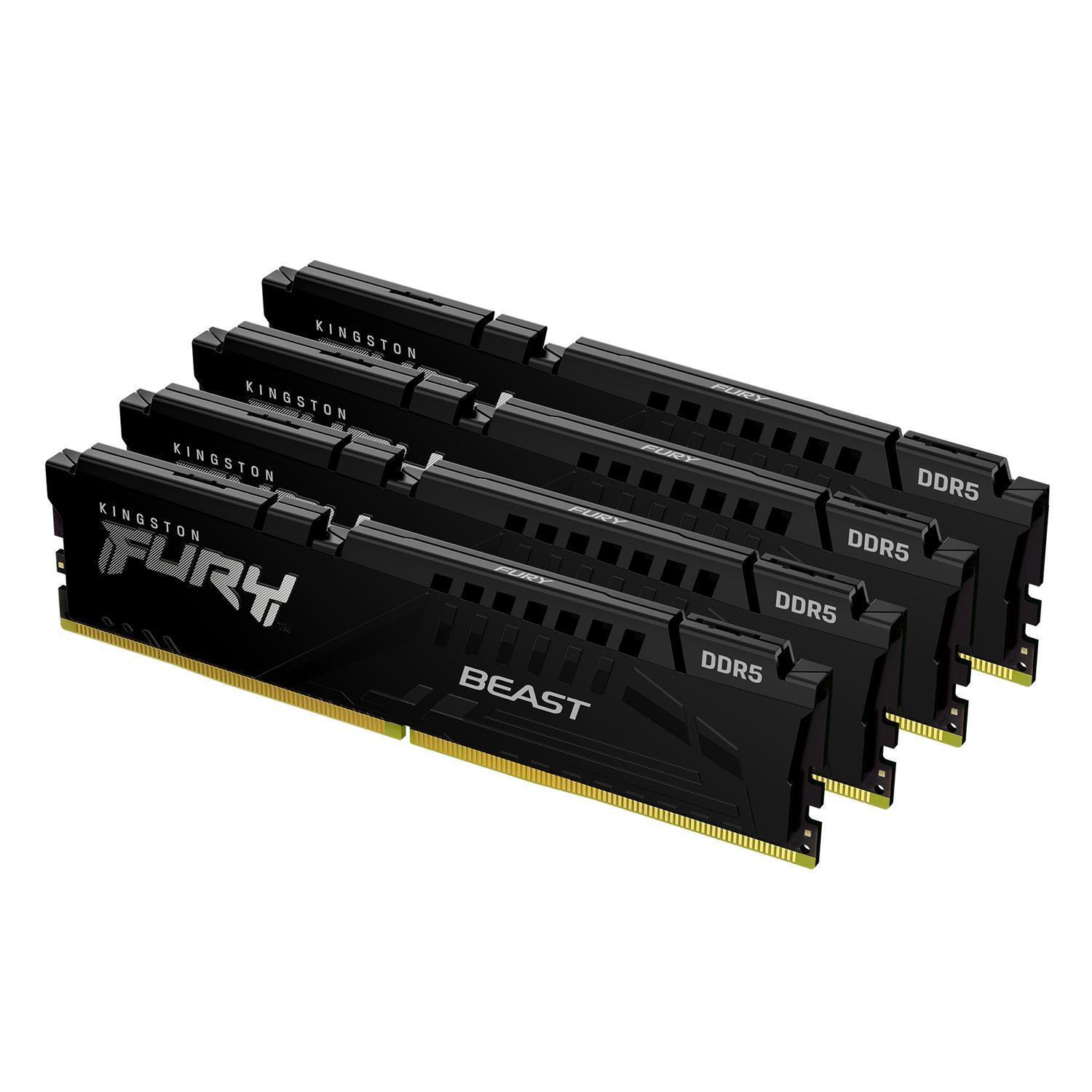 Kingston FURY Beast 128 GB 5200 MT/s DDR5 CL40 DIMM (4er-Kit) Black XMP, 128 GB, 4 x 32 GB, DDR5, 288-pin DIMM, Schwarz