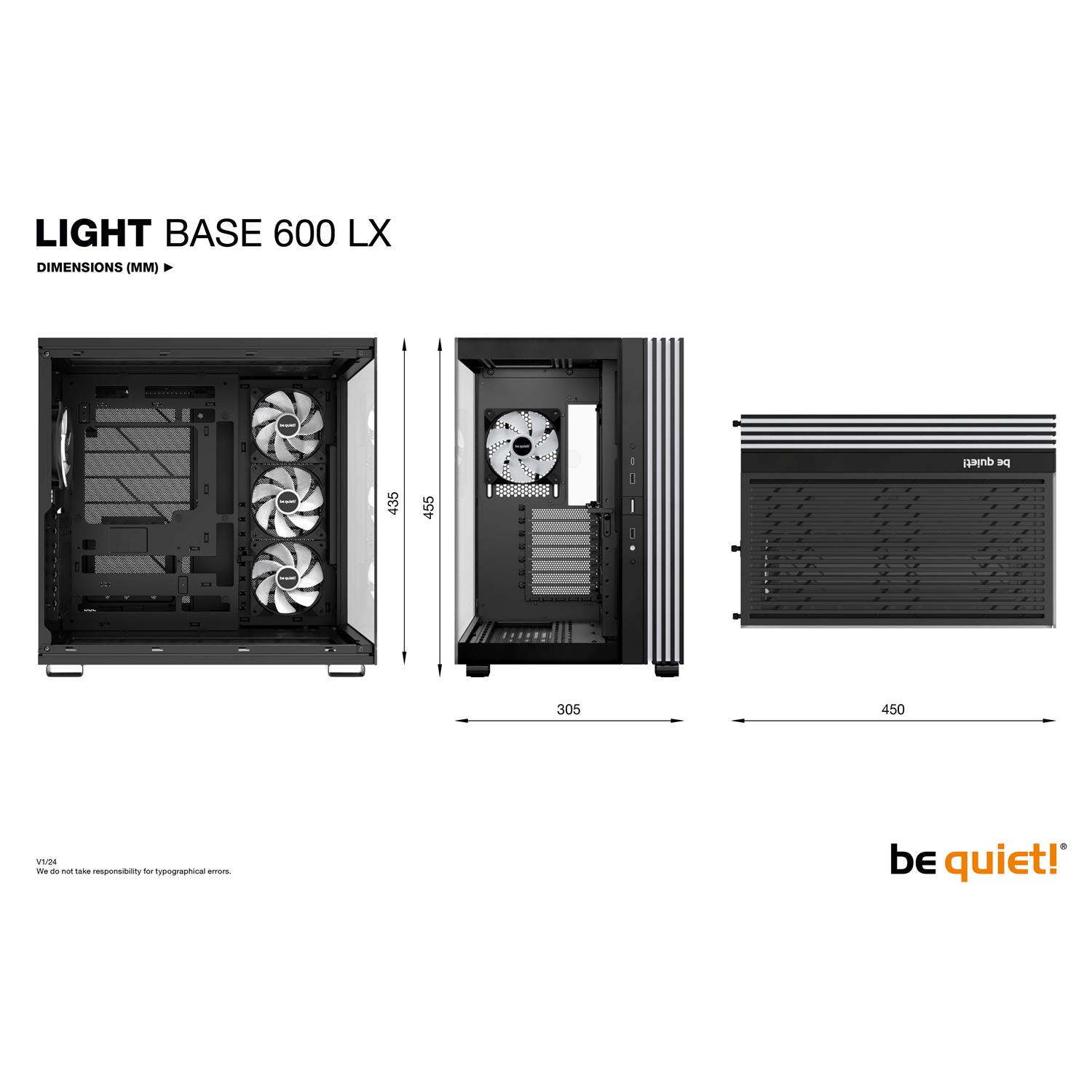 Zweites Bild vonBe Quiet! LIGHT BASE 600 LX Black, Midi Tower, PC, Schwarz, ATX, micro ATX, Mini-ITX, Acrylnitril-Butadien-Styrol (ABS), Glas, SGCC, Gaming