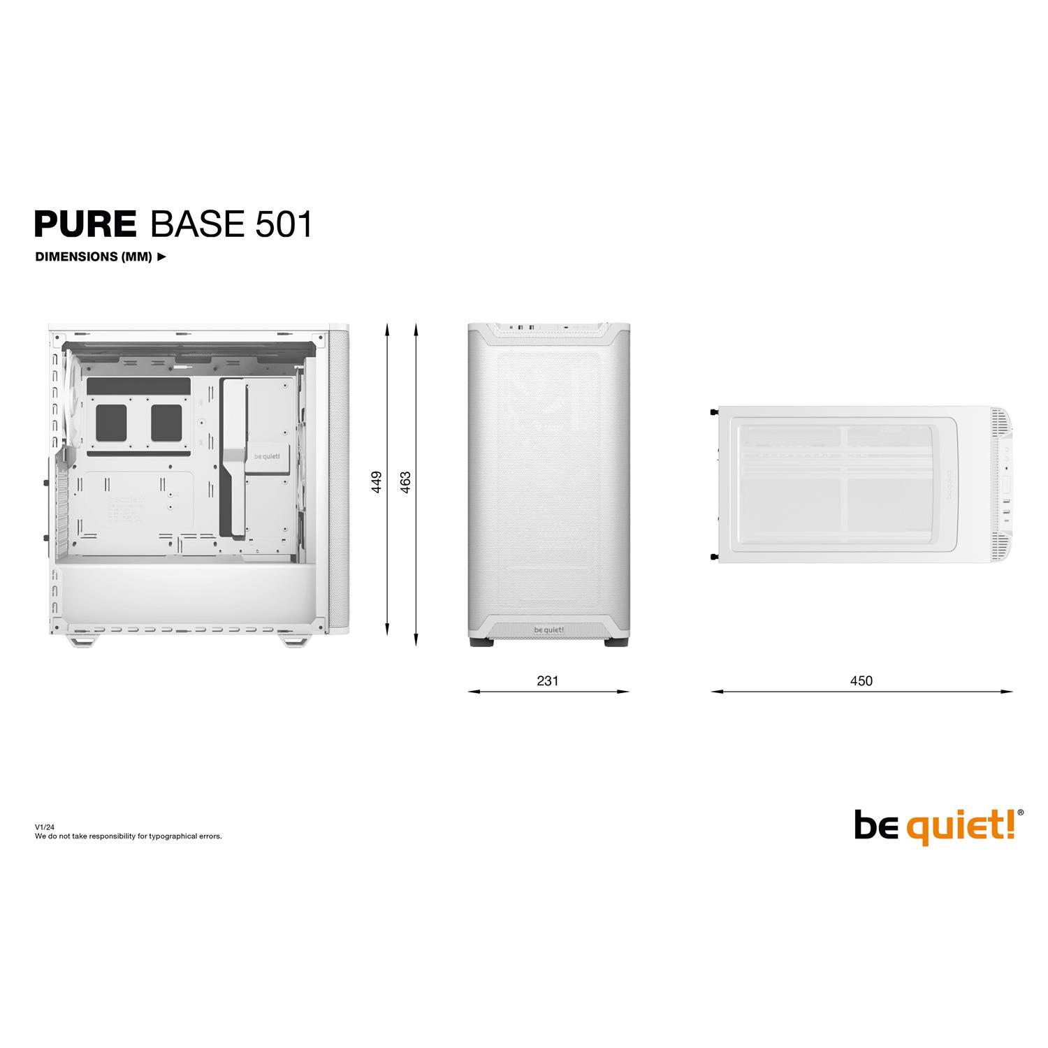 Zweites Bild vonBe Quiet! PURE BASE 501 Airflow White, Midi Tower, PC, Weiß, ATX, micro ATX, Mini-ITX, Acrylnitril-Butadien-Styrol (ABS), Stahl, 17,8 cm