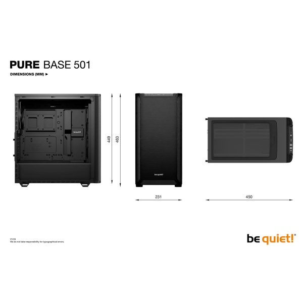 Zweites Bild vonBe Quiet! PURE BASE 501 Black, Midi Tower, PC, Schwarz, ATX, micro ATX, Mini-ITX, Acrylnitril-Butadien-Styrol (ABS), Stahl, 17,8 cm
