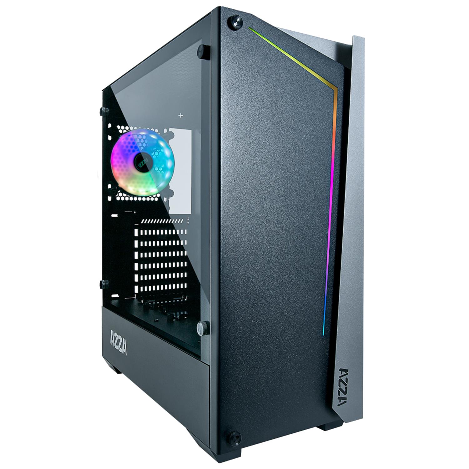 AZZA APOLLO 430, Midi Tower, PC, Schwarz, Transparent, ATX, micro ATX, Gehärtetes Glas, Gaming