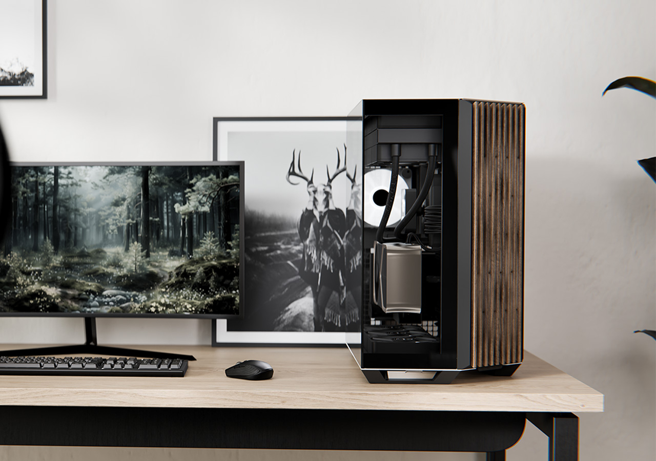 Zweites Bild vonAPNX V1-W-BK-v1, Midi Tower, PC, Schwarz, Holz, ATX, micro ATX, Mini-ITX, Acrylnitril-Butadien-Styrol (ABS), SGCC, Gaming