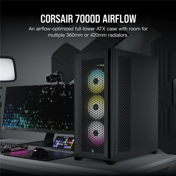 Zweites Bild vonCorsair 7000D Airflow, Full Tower, PC, Schwarz, ATX, EATX, micro ATX, Mini-ITX, Kunststoff, Stahl, Gehärtetes Glas, Gaming