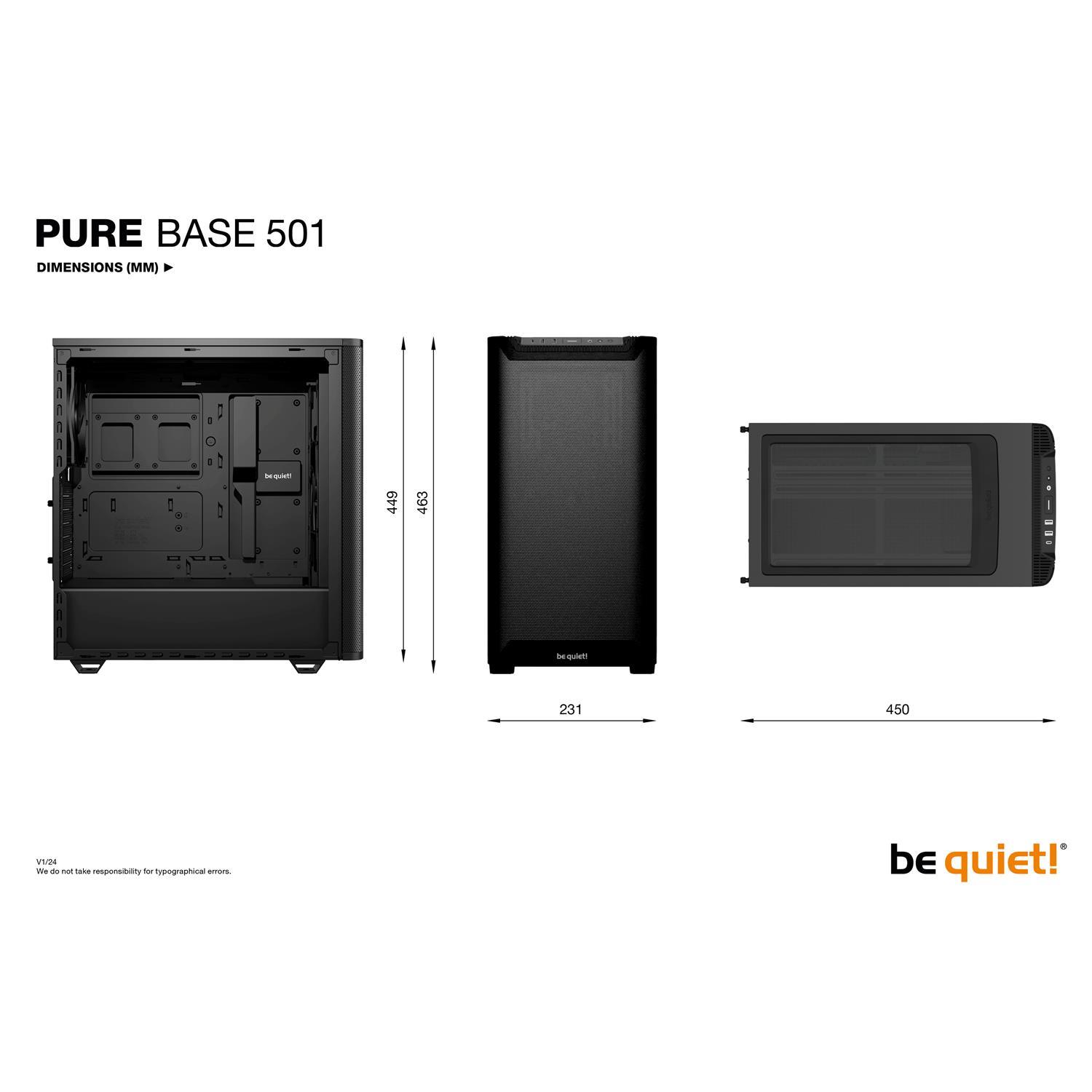 Zweites Bild vonBe Quiet! PURE BASE 501 Airflow Window Black, Midi Tower, PC, Schwarz, ATX, micro ATX, Mini-ITX, Acrylnitril-Butadien-Styrol (ABS), Stahl, Gehärtetes Glas, 17,8 cm