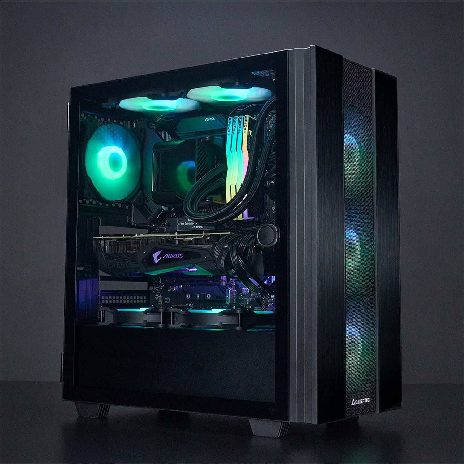 Zweites Bild vonChieftec HUNTER 2, Midi Tower, PC, Schwarz, ATX, micro ATX, Micro-ITX, Metall, Gehärtetes Glas, Gaming