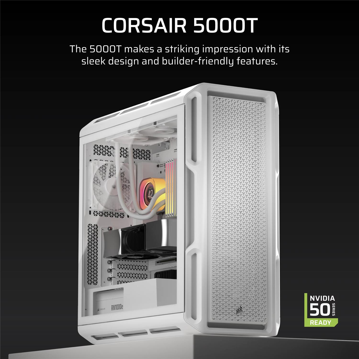 Zweites Bild vonCorsair 5000T, Midi Tower, PC, Weiß, ATX, EATX, micro ATX, Mini-ITX, Kunststoff, Stahl, Gehärtetes Glas, Gaming