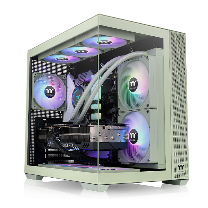 Zweites Bild vonThermaltake View 380 TG ARGB Matcha Green, Midi Tower, PC, Grün, ATX, micro ATX, Mini-ITX, SPCC, Gehärtetes Glas, Gaming