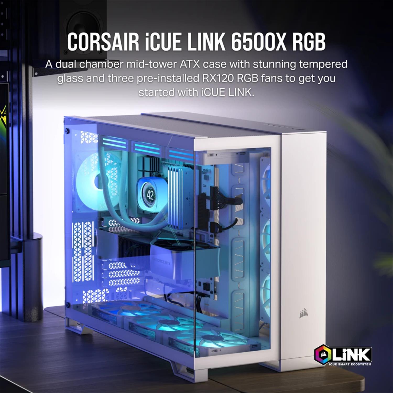 Zweites Bild vonCorsair iCUE LINK 6500X RGB, Midi Tower, PC, Weiß, ATX, 120,140,240,280,360 mm, 2.5,3.5"