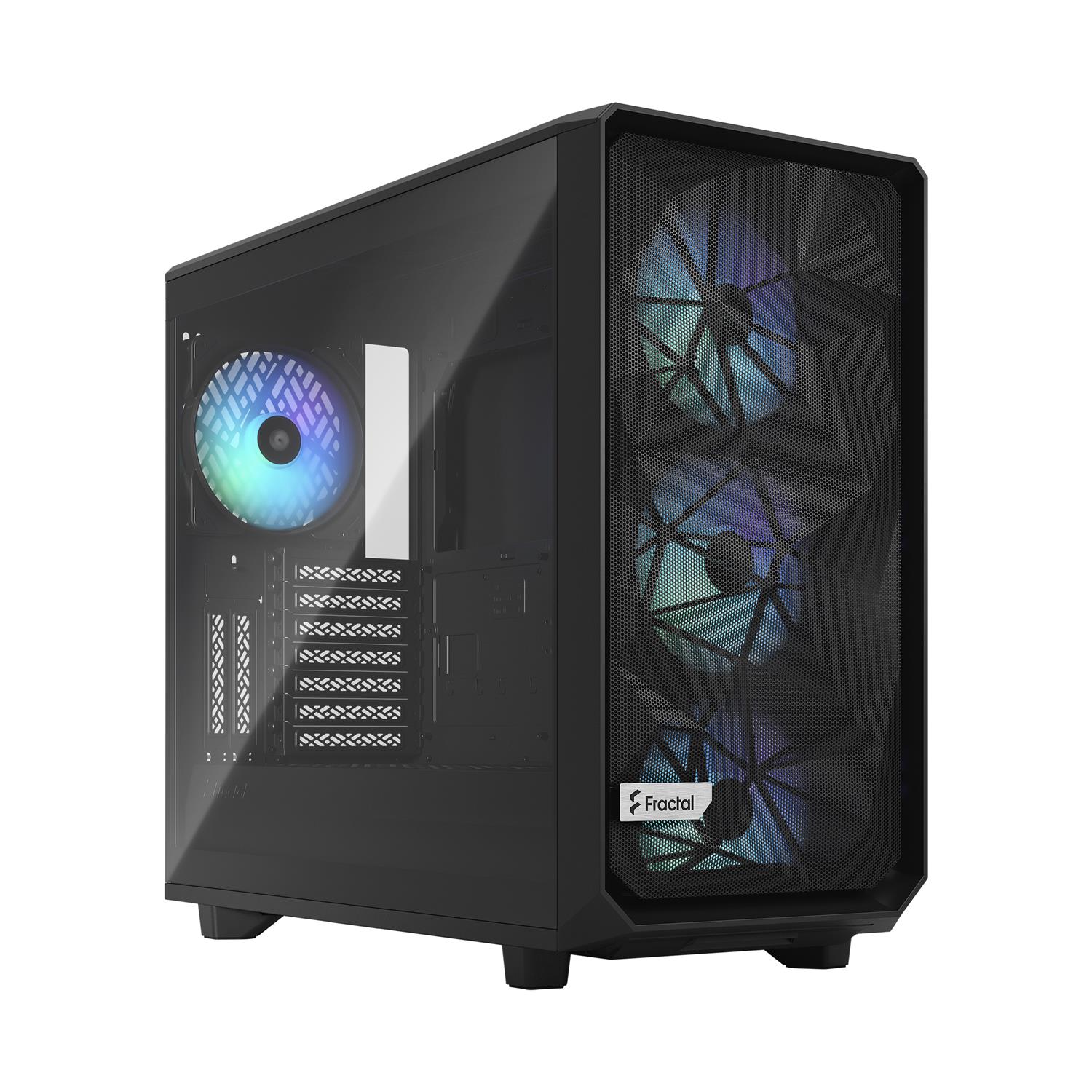 Fractal Design Meshify 2 RGB, PC, Schwarz, ATX, EATX, micro ATX, Mini-ITX, Stahl, Gehärtetes Glas, Multi, Taschenlüfter