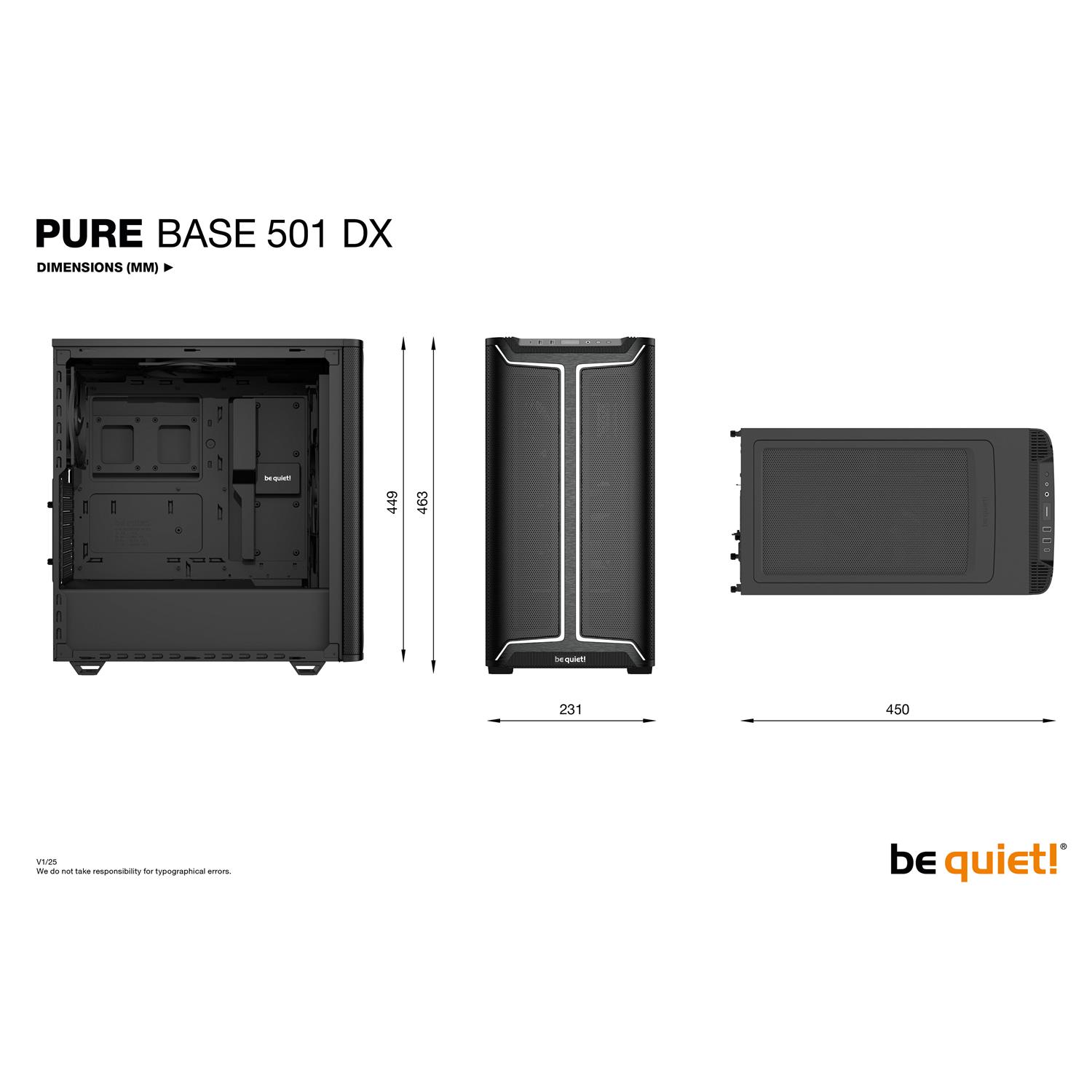 Zweites Bild vonBe Quiet! Pure Base 501 DX Black, Midi Tower, PC, Schwarz, ATX, micro ATX, Mini-ATX, Acrylnitril-Butadien-Styrol (ABS), Glas, Stahl, Multi