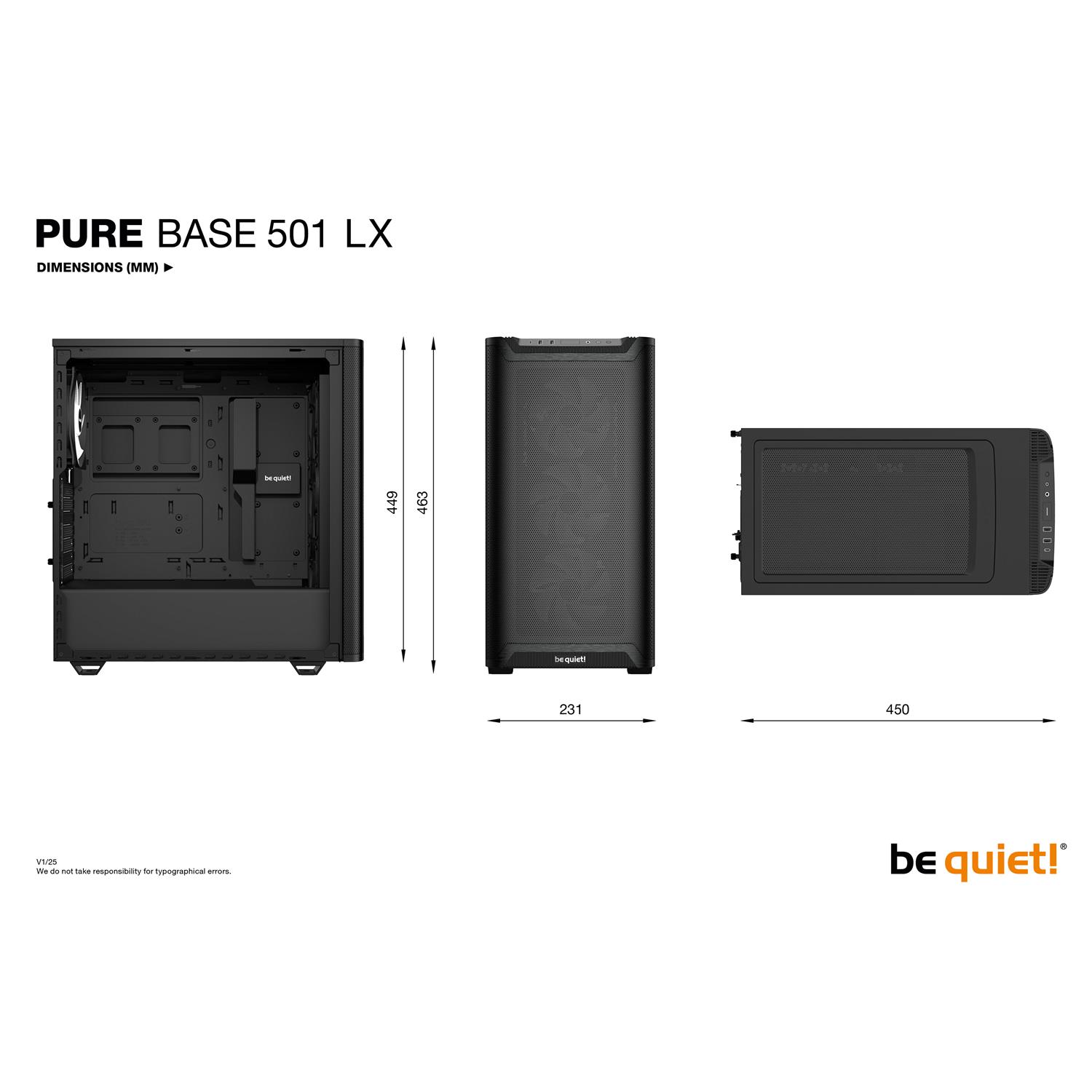 Zweites Bild vonBe Quiet! Pure Base 501 LX Black, Midi Tower, PC, Schwarz, ATX, micro ATX, Mini-ATX, Acrylnitril-Butadien-Styrol (ABS), Glas, Stahl, Multi