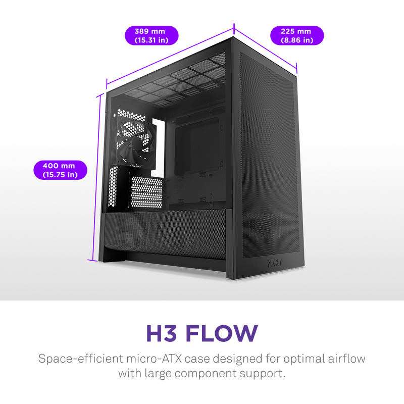 Zweites Bild vonNZXT H9 H3 Flow, Midi Tower, PC, Schwarz, micro ATX, Mini-ITX, Netz, SGCC, Gehärtetes Glas, 17 cm