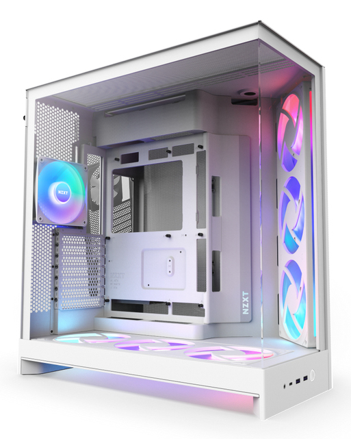 NZXT H9 Flow RGB+, Midi Tower, PC, Weiß, ATX, EATX, micro ATX, Mini-ITX, Netz, SGCC, Gehärtetes Glas, 16,5 cm