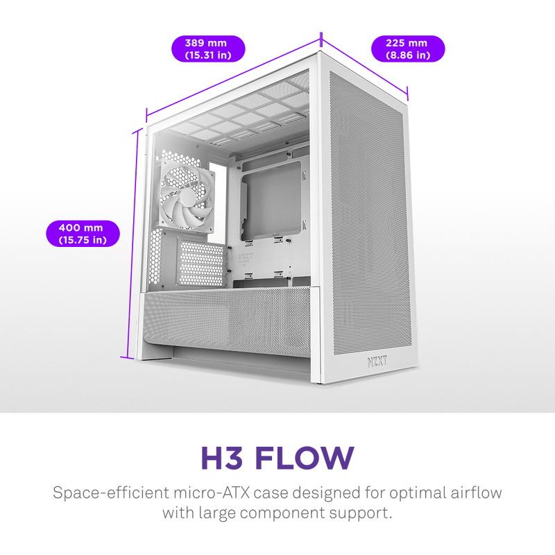 Zweites Bild vonNZXT H9 H3 Flow, Midi Tower, PC, Weiß, micro ATX, Mini-ITX, Netz, SGCC, Gehärtetes Glas, 17 cm
