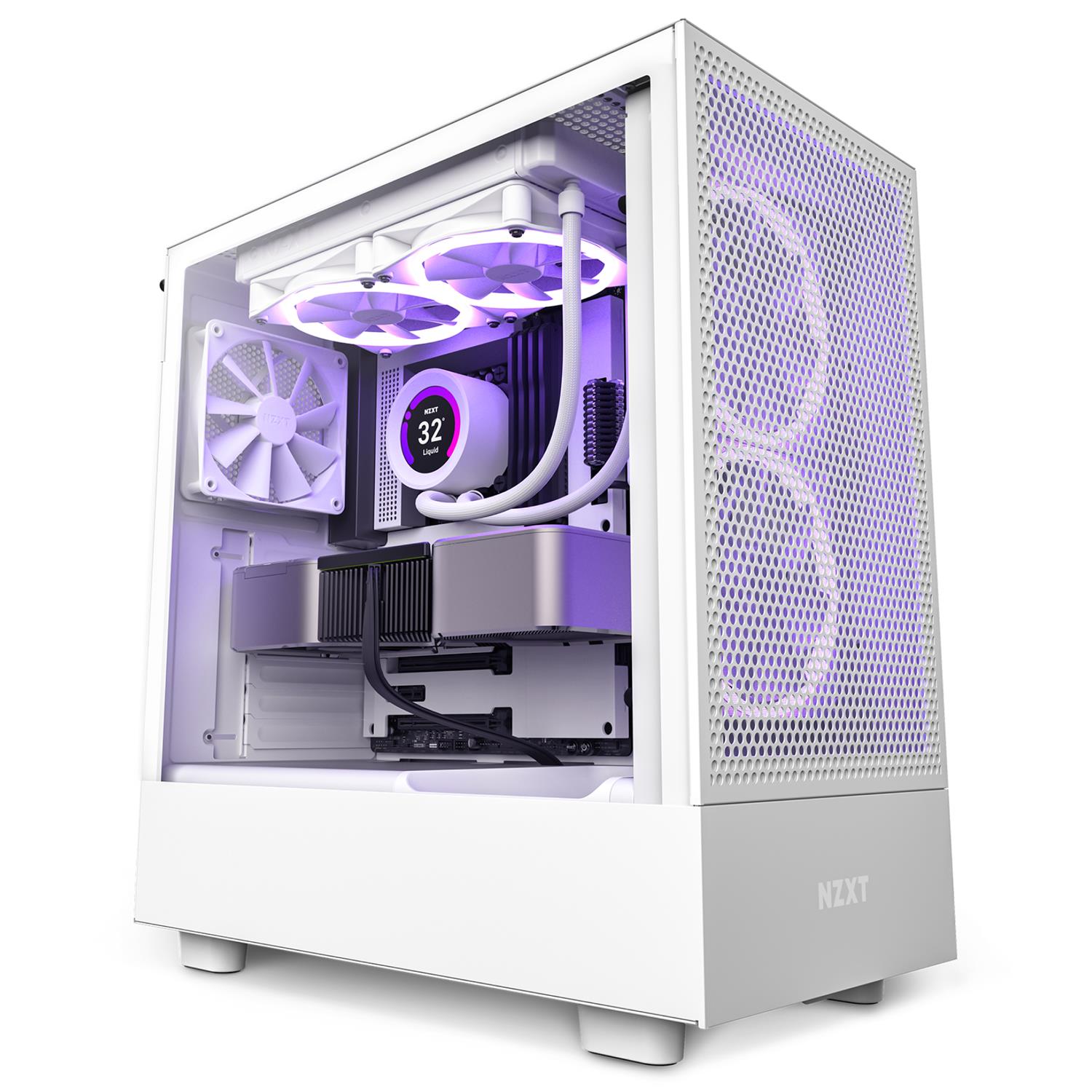 NZXT H5 Flow, Midi Tower, PC, Weiß, ATX, EATX, micro ATX, Mini-ITX, Stahl, Gehärtetes Glas, 16,5 cm