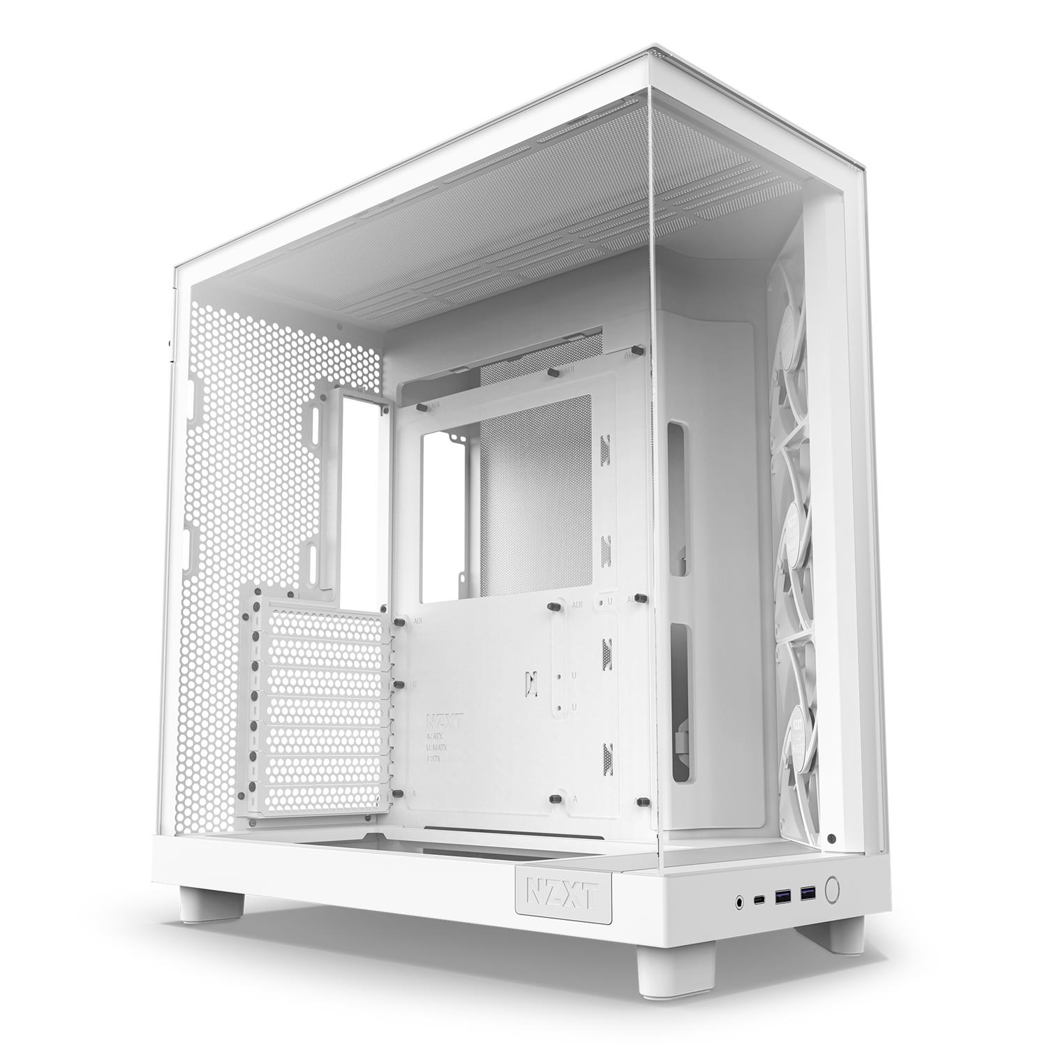 Zweites Bild vonNZXT H6 Flow, Midi Tower, PC, Weiß, ATX, micro ATX, Mini-ITX, Stahl, Gehärtetes Glas, 16,3 cm