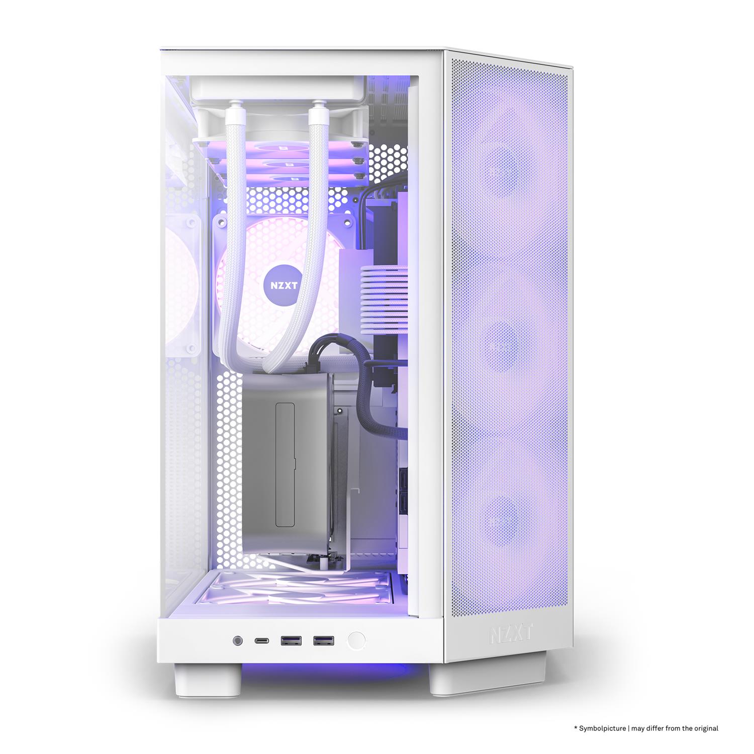 Zweites Bild vonNZXT H6 Flow RGB, Midi Tower, PC, Weiß, ATX, micro ATX, Mini-ITX, Stahl, Gehärtetes Glas, Blau, Grün, Rot