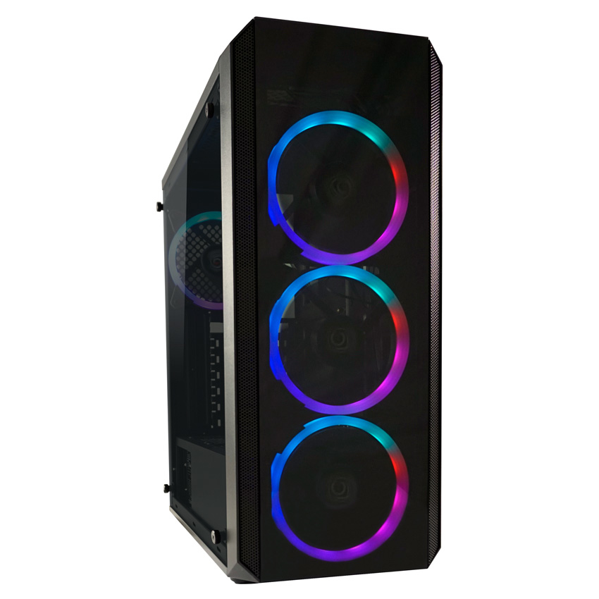 Zweites Bild vonLC-Power Gaming 703B - Quad-Luxx, Midi Tower, PC, Schwarz, ATX, micro ATX, Mini-ITX, Metall, Kunststoff, Gehärtetes Glas, Gaming