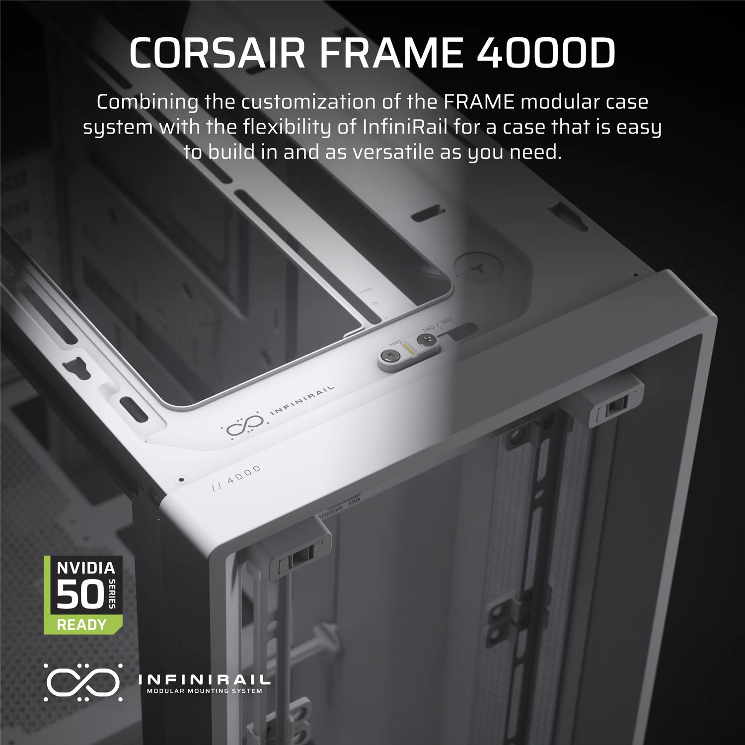 Zweites Bild vonCorsair FRAME 4000D, Midi Tower, PC, Weiß, ATX, EATX, micro ATX, Mini-ITX, Kunststoff, Stahl, Gehärtetes Glas, Gaming