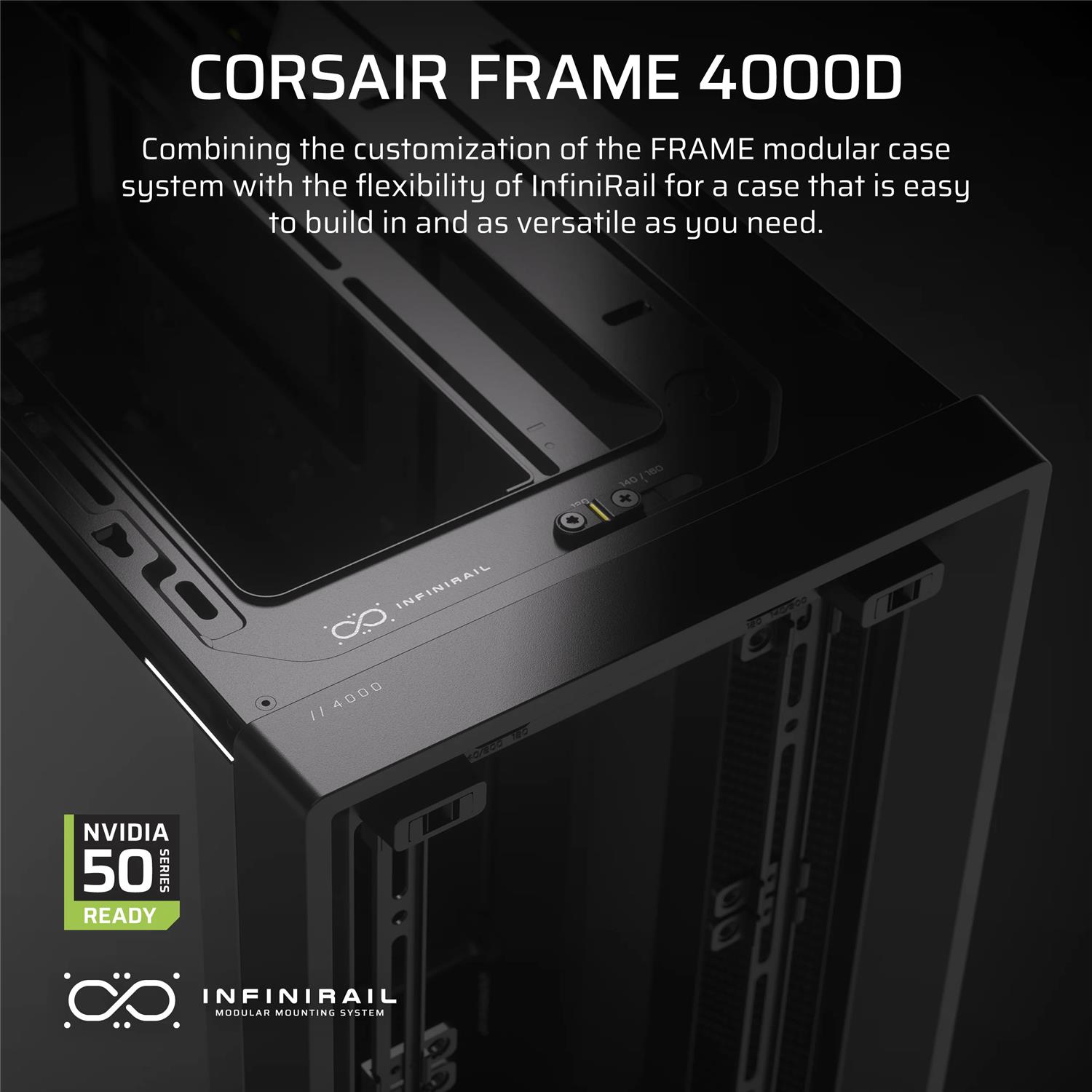 Zweites Bild vonCorsair FRAME 4000D, Midi Tower, PC, Schwarz, ATX, EATX, micro ATX, Mini-ITX, Kunststoff, Stahl, Gehärtetes Glas, Gaming