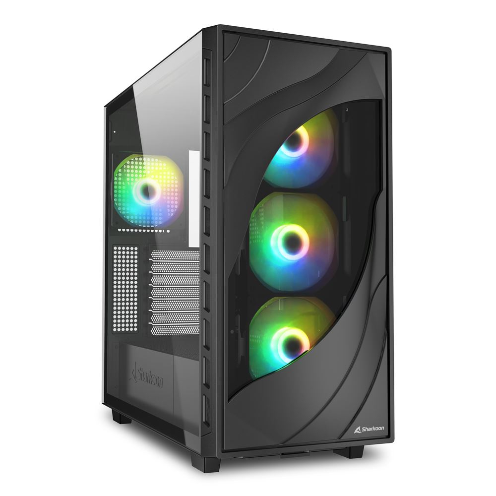Sharkoon REBEL C80G RGB, Midi Tower, PC, Schwarz, ATX, micro ATX, Mini-ITX, Metall, Gehärtetes Glas, Gaming