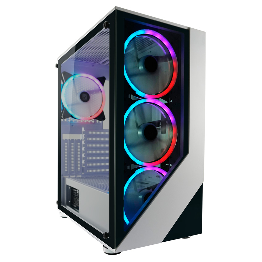 Zweites Bild vonLC-Power Gaming 803W, Midi Tower, PC, Schwarz, Weiß, ATX, micro ATX, Mini-ITX, Metall, Kunststoff, Gehärtetes Glas, Gaming