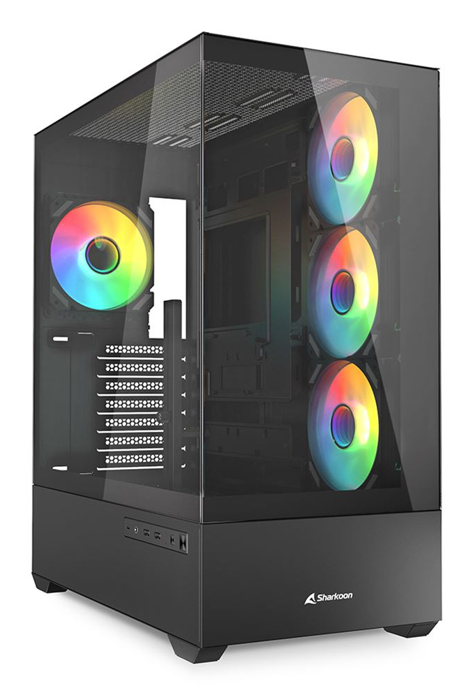 Sharkoon AK6 RGB, PC, Schwarz, ATX, micro ATX, Mini-ATX, Gehärtetes Glas, Multi, Rücken, Seite