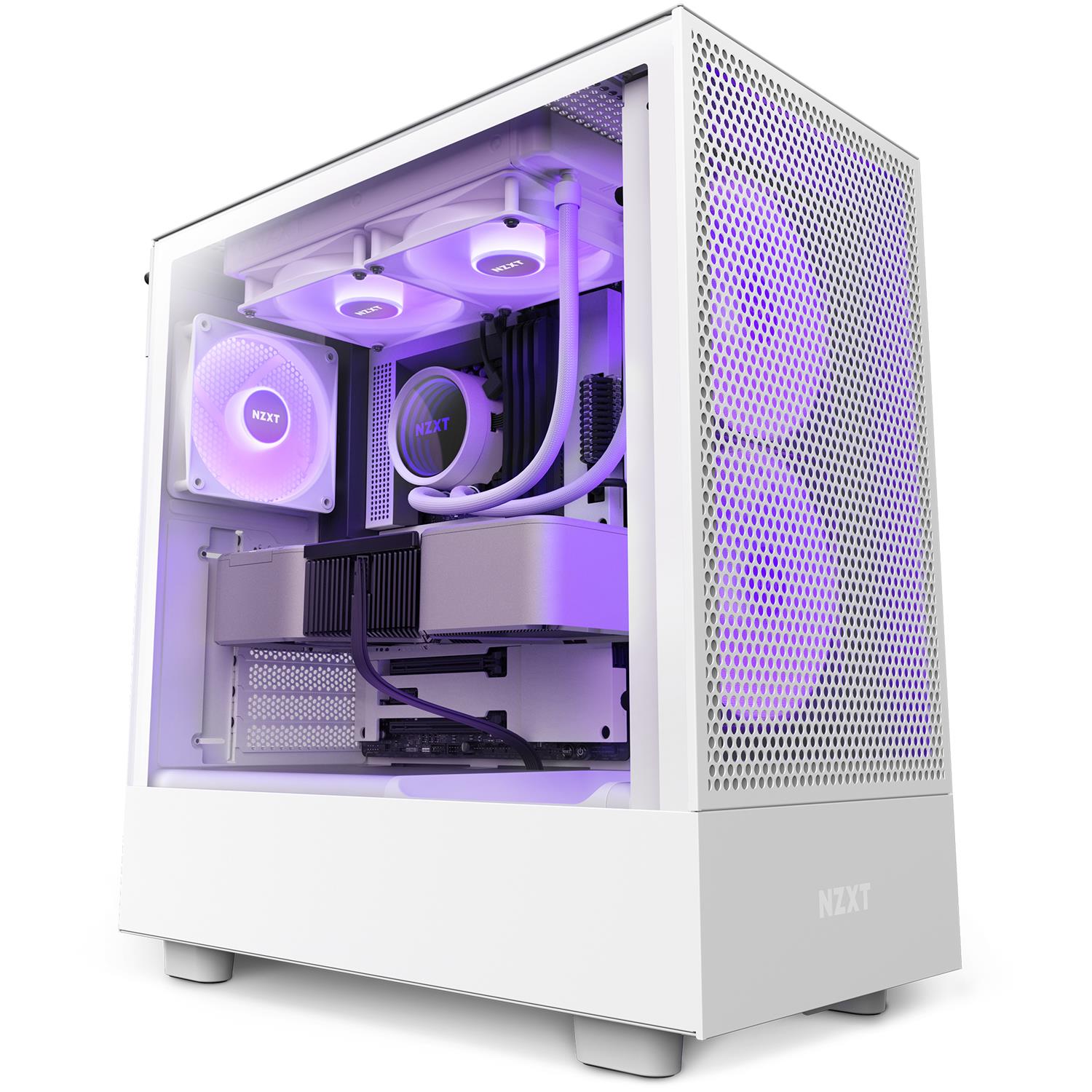 NZXT H5 Flow RGB, Midi Tower, PC, Weiß, ATX, micro ATX, Mini-ITX, Glas, Stahl, Gaming