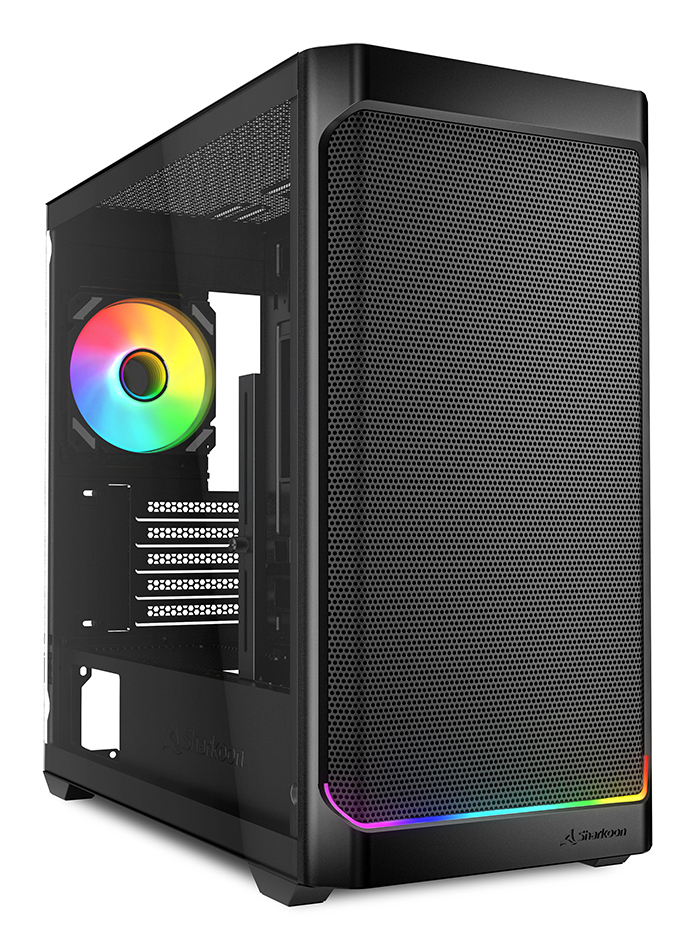 Sharkoon MK4W RGB Strip, Micro Tower, PC, Schwarz, micro ATX, Mini-ITX, Multi, Taschenlüfter, Vorderseite