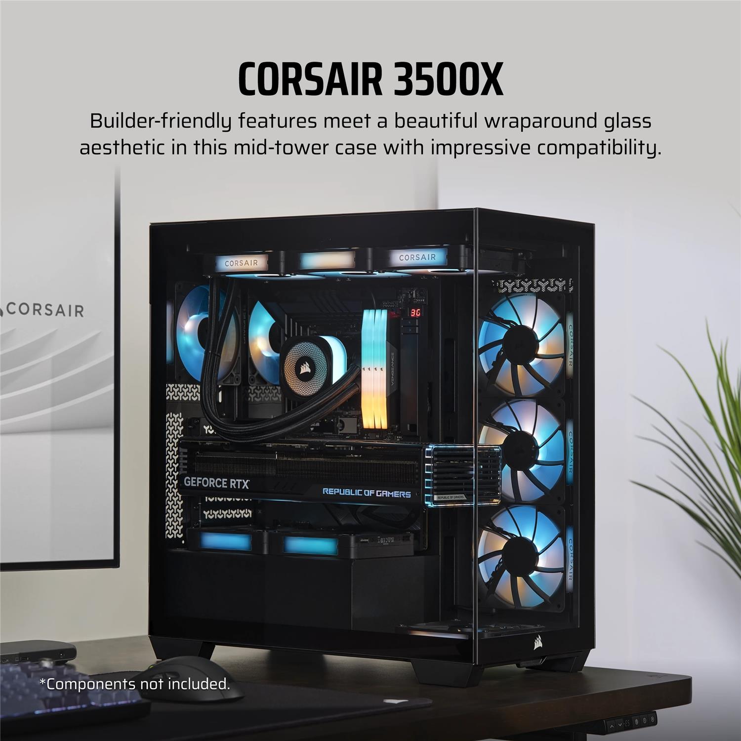 Zweites Bild vonCorsair 3500X, Midi Tower, PC, Schwarz, EATX, Gaming, 17 cm