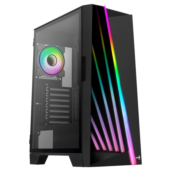 AEROCOOL ADVANCED TECHNOLOGIES Aerocool Mirage, Midi Tower, PC, Schwarz, ATX, micro ATX, Mini-ITX, ABS, SPCC, Gehärtetes Glas, Blau, Grün, Rot