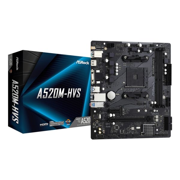 ASRock A520M-HVS, AMD, Sockel AM4, AMD Ryzen 3000 Series, DDR4-SDRAM, 64 GB, DIMM