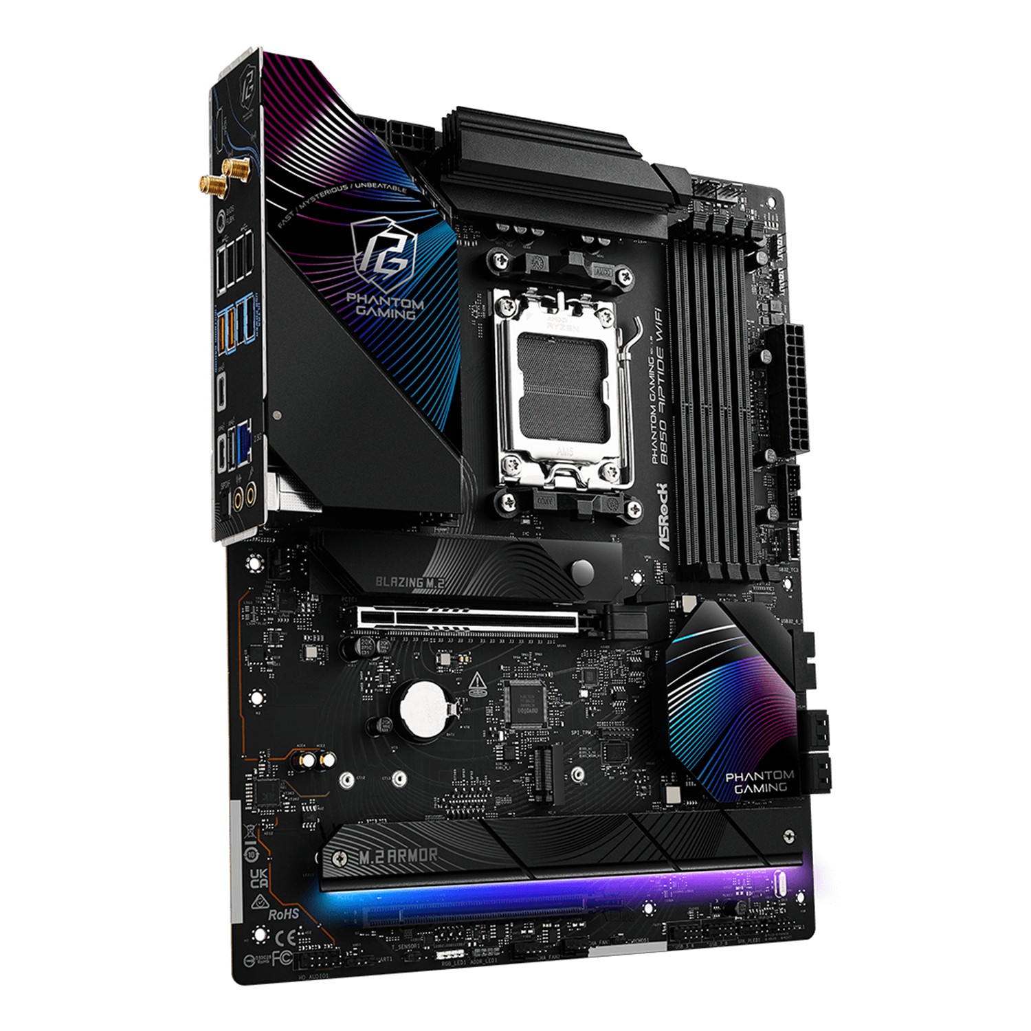 Zweites Bild vonASRock Phantom Gaming B850 Riptide WiFi, AMD, Sockel AM5, AMD Ryzen 7000 Series, AMD Ryzen 8000 Series, AMD Ryzen 9000 Series, Sockel AM5, DDR5-SDRAM, 256 GB