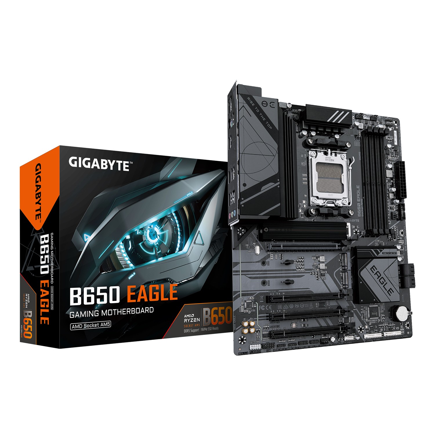 Gigabyte B650 EAGLE Mainboard - AMD Ryzen 9000er-Serie, 12+2+2 Phasen VRM, bis zu 7600 MHz DDR5 (OC), 1xPCIe 5.0 + 2xPCIe 4.0 M.2, GbE LAN, USB 3.2 Gen 2, AMD, Sockel AM5, AMD Ryzen 7000 Series, AMD Ryzen 8000 Series, AMD Ryzen 9000 Series, Sockel AM5, DD