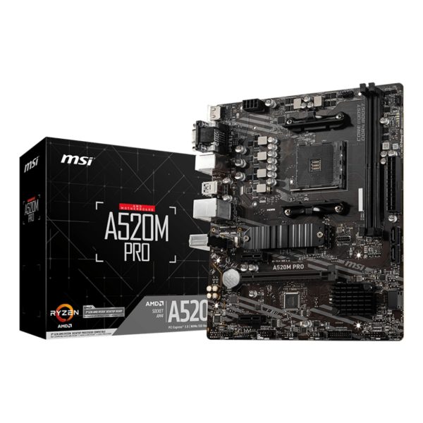 MSI A520M PRO, AMD, Sockel AM4, AMD Ryzen 3000 Series, DDR4-SDRAM, 64 GB, DIMM