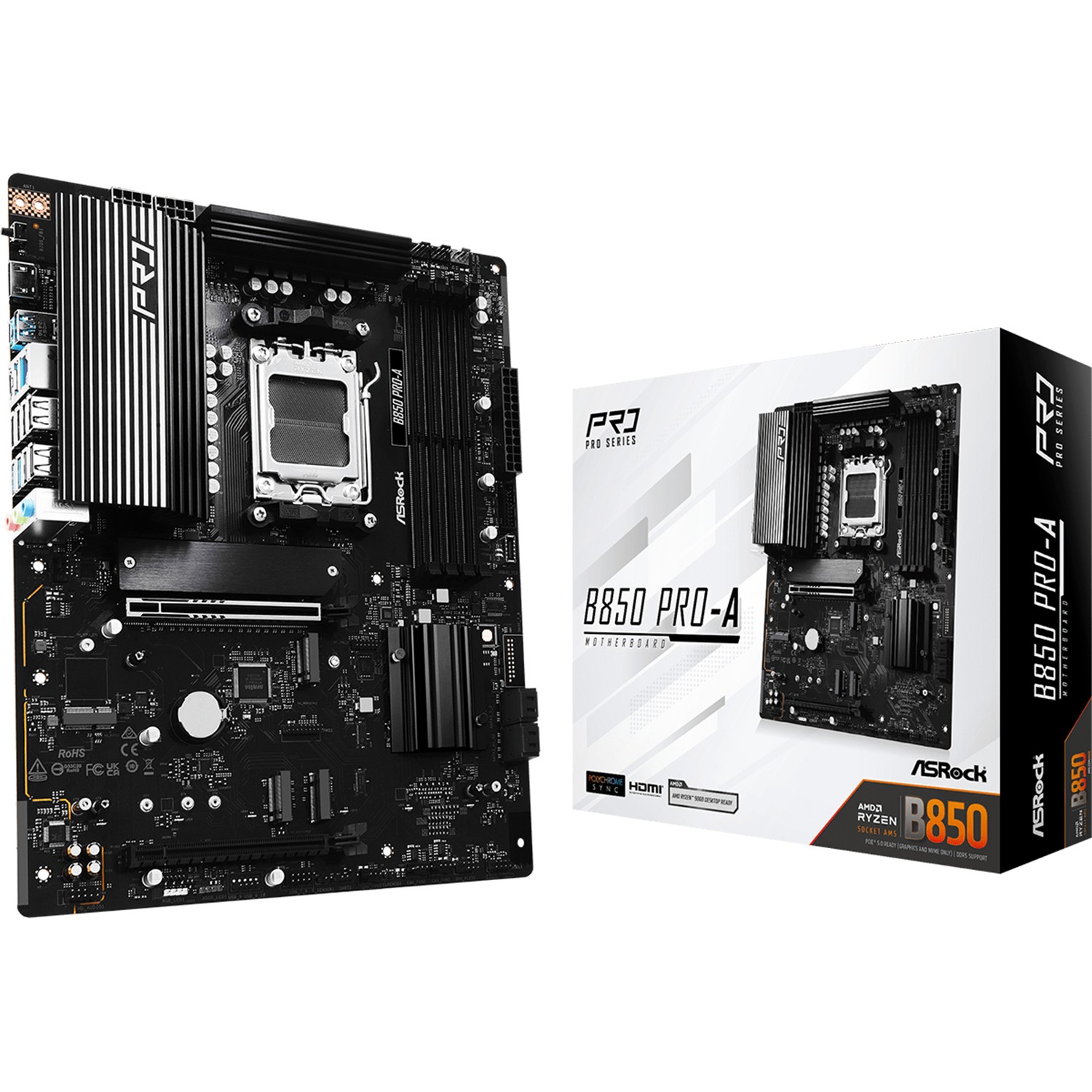ASRock B850 Pro-A, AMD, Sockel AM5, AMD Ryzen 7000 Series, AMD Ryzen 8000 Series, AMD Ryzen 9000 Series, Sockel AM5, DDR5-SDRAM, 256 GB