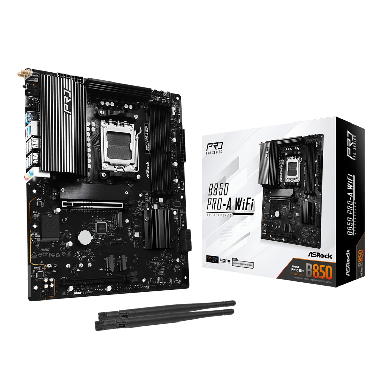ASRock B850 Pro-A WiFi, AMD, Sockel AM5, AMD Ryzen 7000 Series, AMD Ryzen 8000 Series, AMD Ryzen 9000 Series, Sockel AM5, DDR5-SDRAM, 256 GB