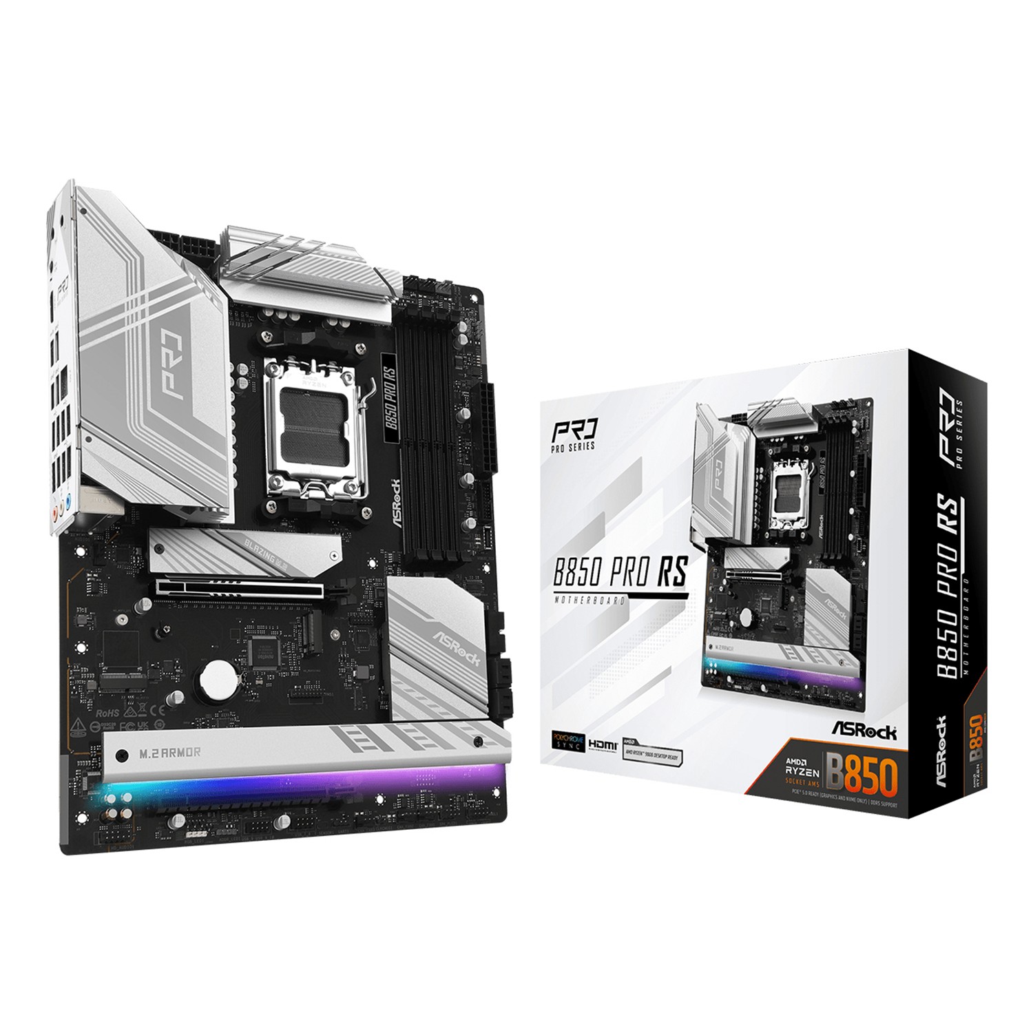 ASRock B850 Pro RS, AMD, Sockel AM5, AMD Ryzen 7000 Series, AMD Ryzen 8000 Series, AMD Ryzen 9000 Series, DDR5-SDRAM, 256 GB, DIMM